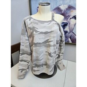 AERO Aeropostale Women's L‎ Off Shoulder Light Gray Camo Lightweight Sweatshirt